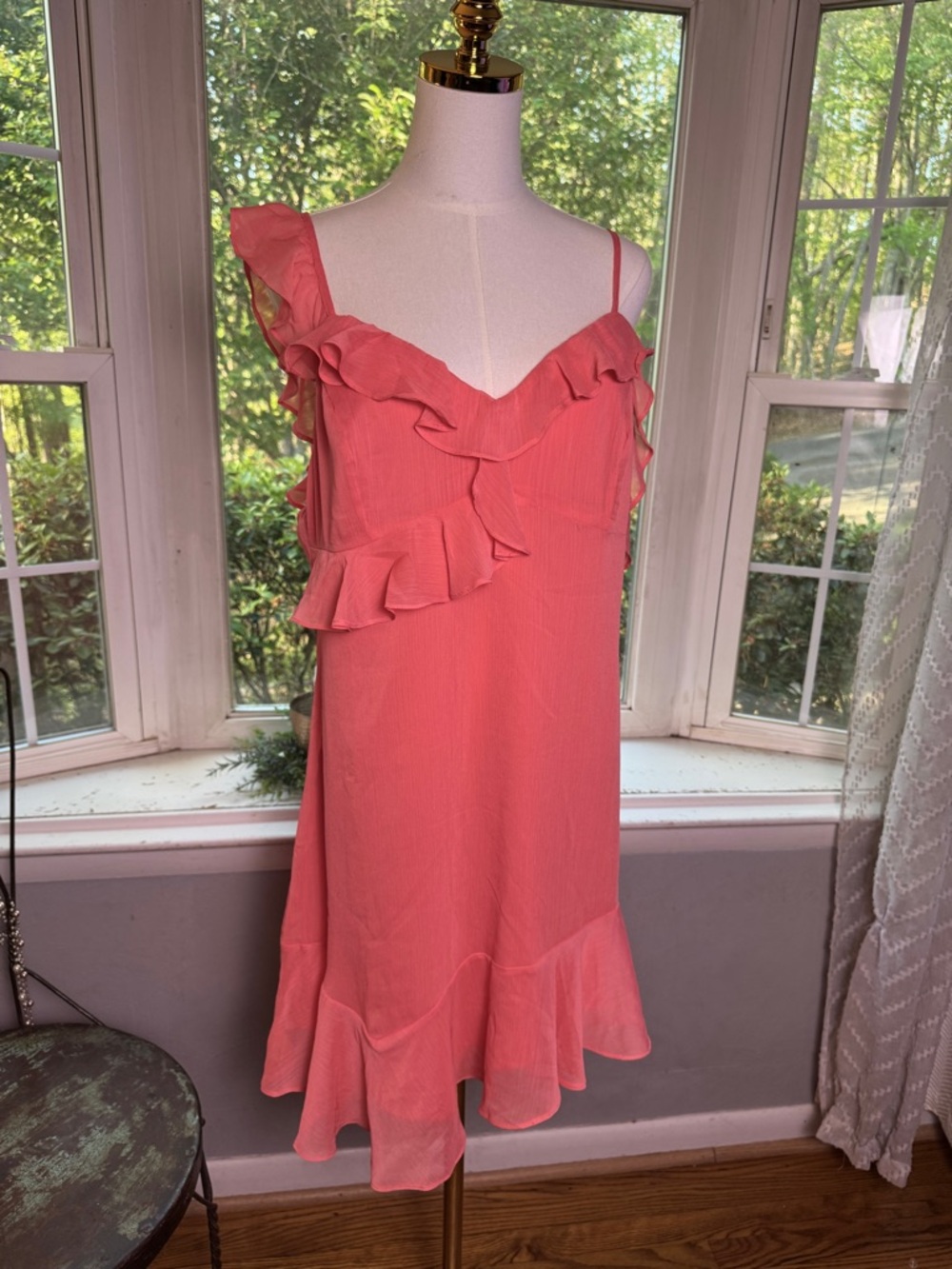 NWT XL Lulu's Y2K Coral Pink One-Shoulder Ruffle Mini Dress